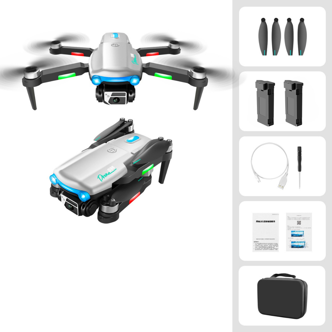 Piha S98 Drone 2 Batarya ile 30 Dakika Uçuş Süresi, Fırçasız Motor, Wifi 1080p HD Çift Kamera, Işıklı ve Taşıma Çantalı – Beyaz