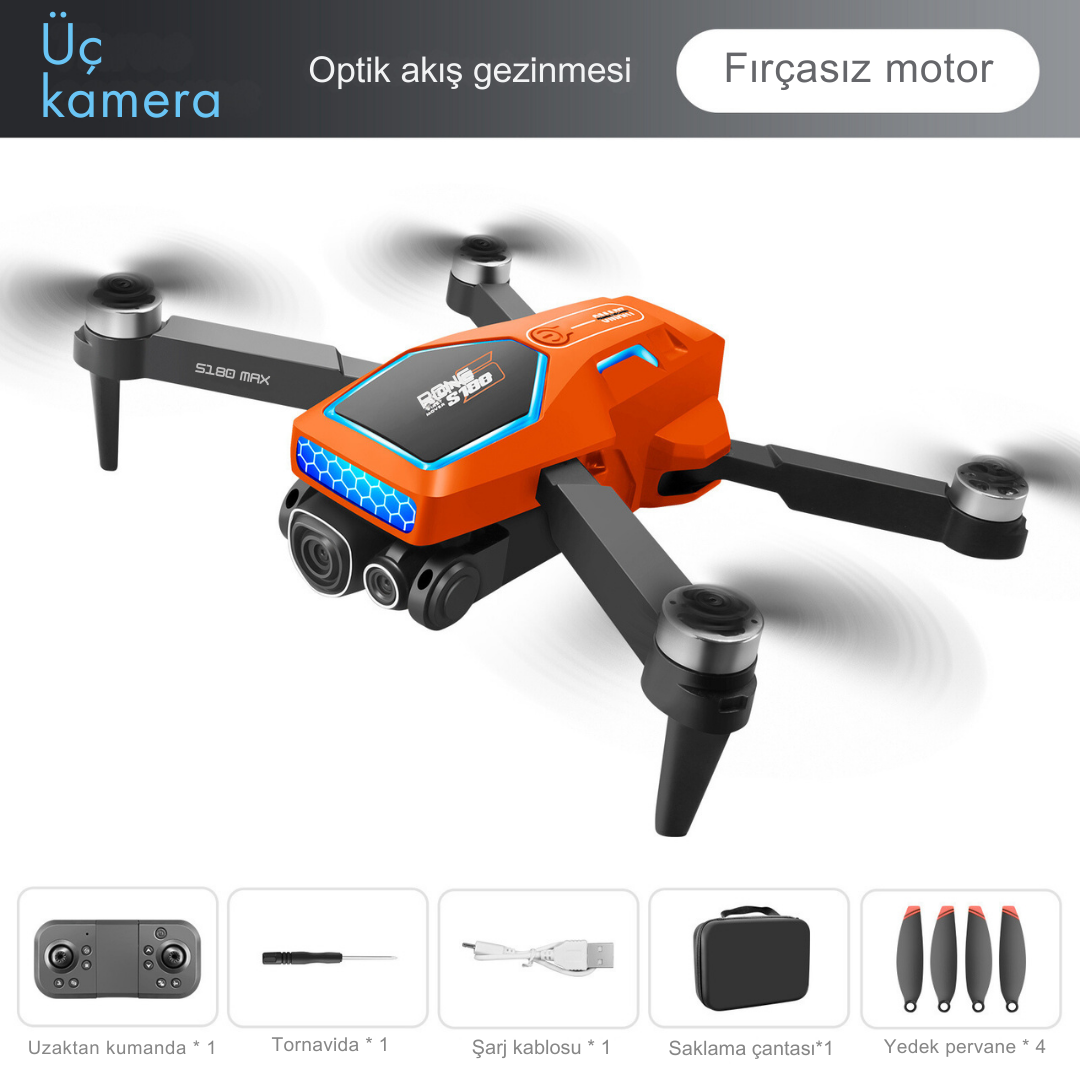 S180 DRONE FIRÇASIZ MOTOR 2 BATARYA İLE 20 DAKİKA UÇUŞ 1080p HD kamera Engelden kaçınma modu
