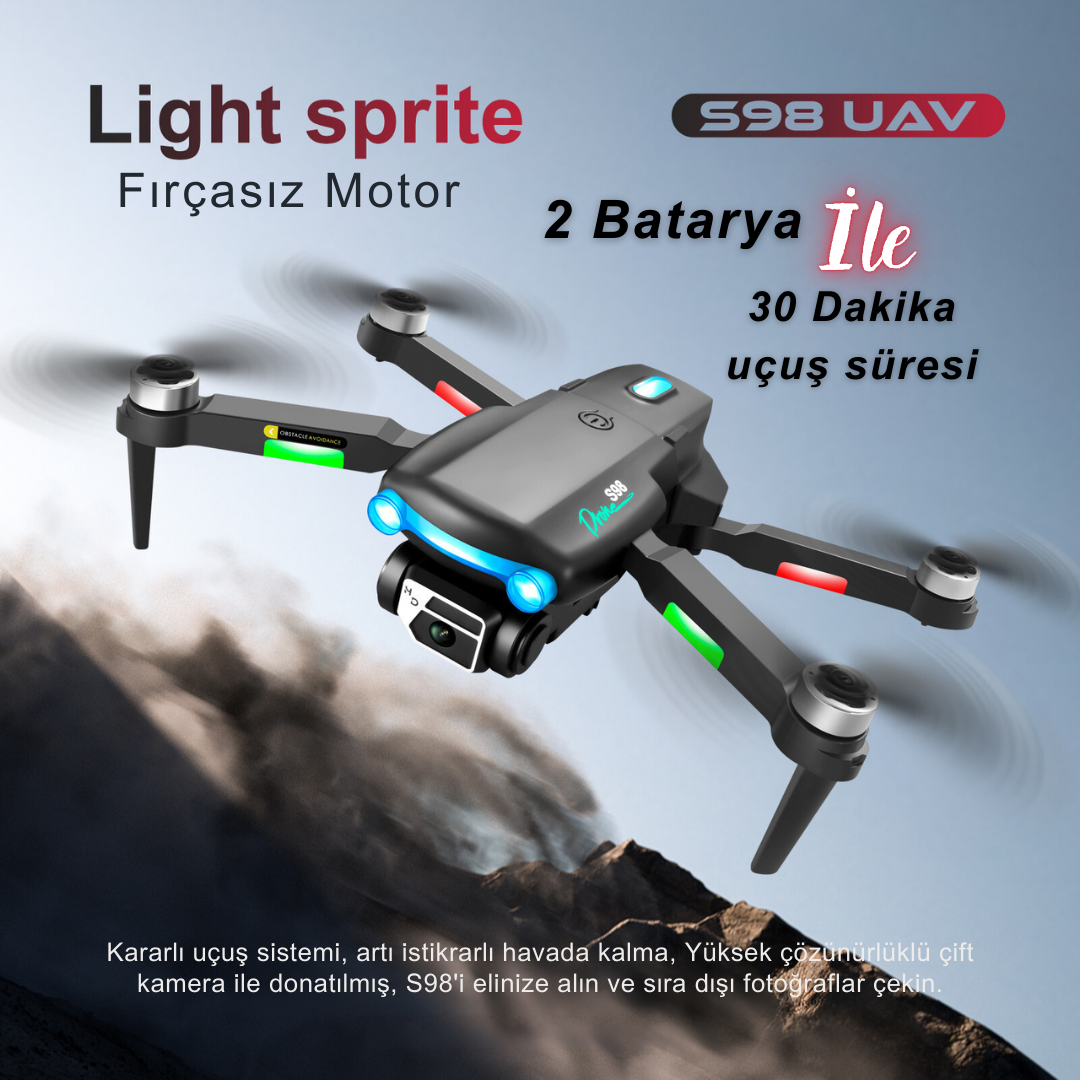 S98 MİNİ DRONE WIFI 4K HD  ÇİFT KAMERALI IŞIKLI 360 DERECE  ENGELDEN KAÇINMA  ORJİNAL TAŞIMA ÇANTALI 