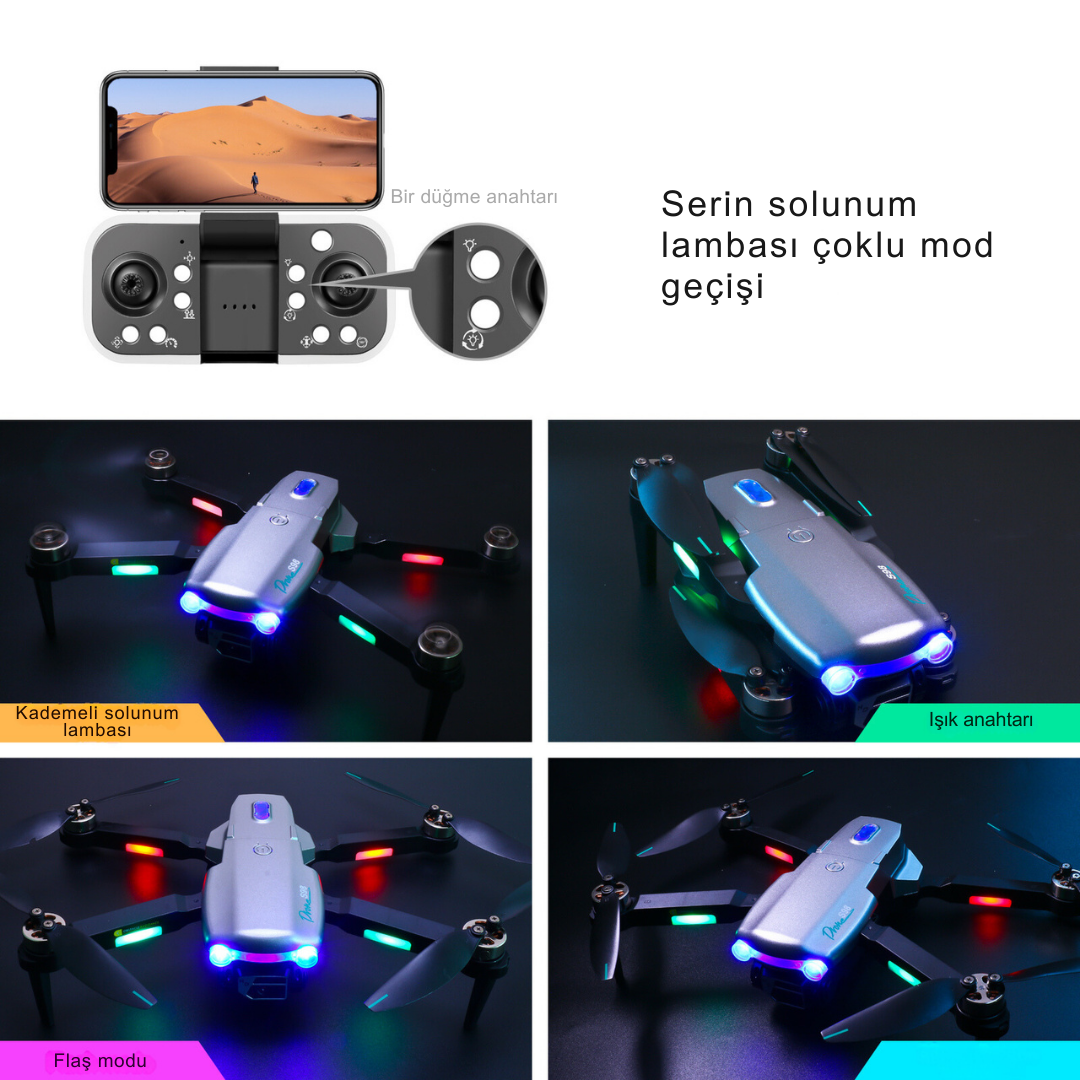 S98 MİNİ DRONE WIFI 4K HD  ÇİFT KAMERALI IŞIKLI 360 DERECE  ENGELDEN KAÇINMA  ORJİNAL TAŞIMA ÇANTALI 