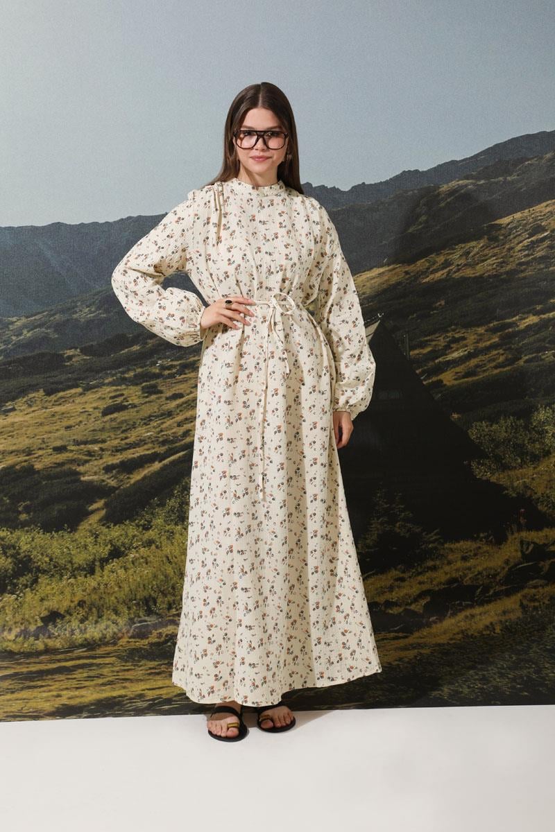 Floral Patterned Muslin Dress Orange