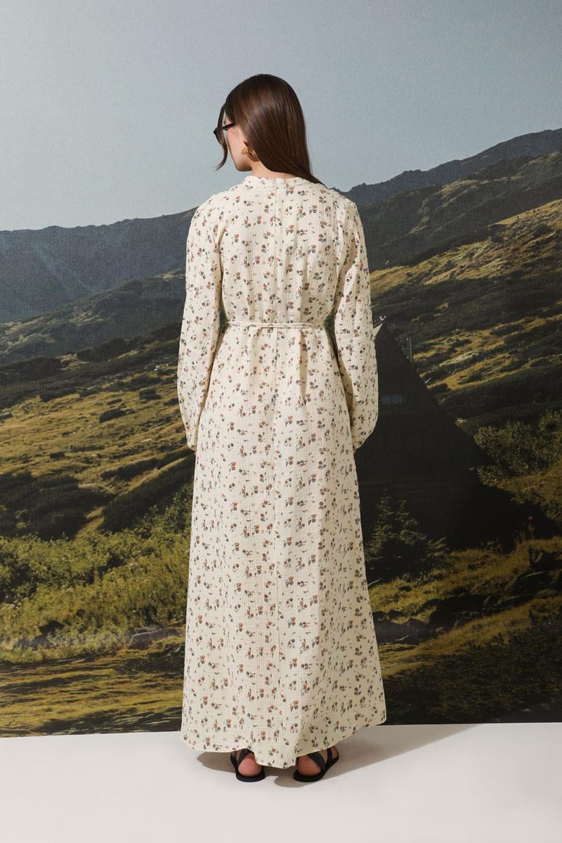 Floral Patterned Muslin Dress Orange