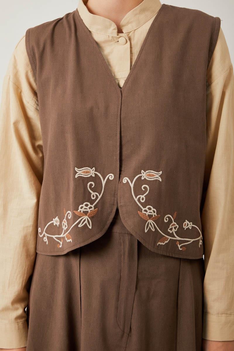  Asimetrik Etekli Yelek Takım Kahverengi