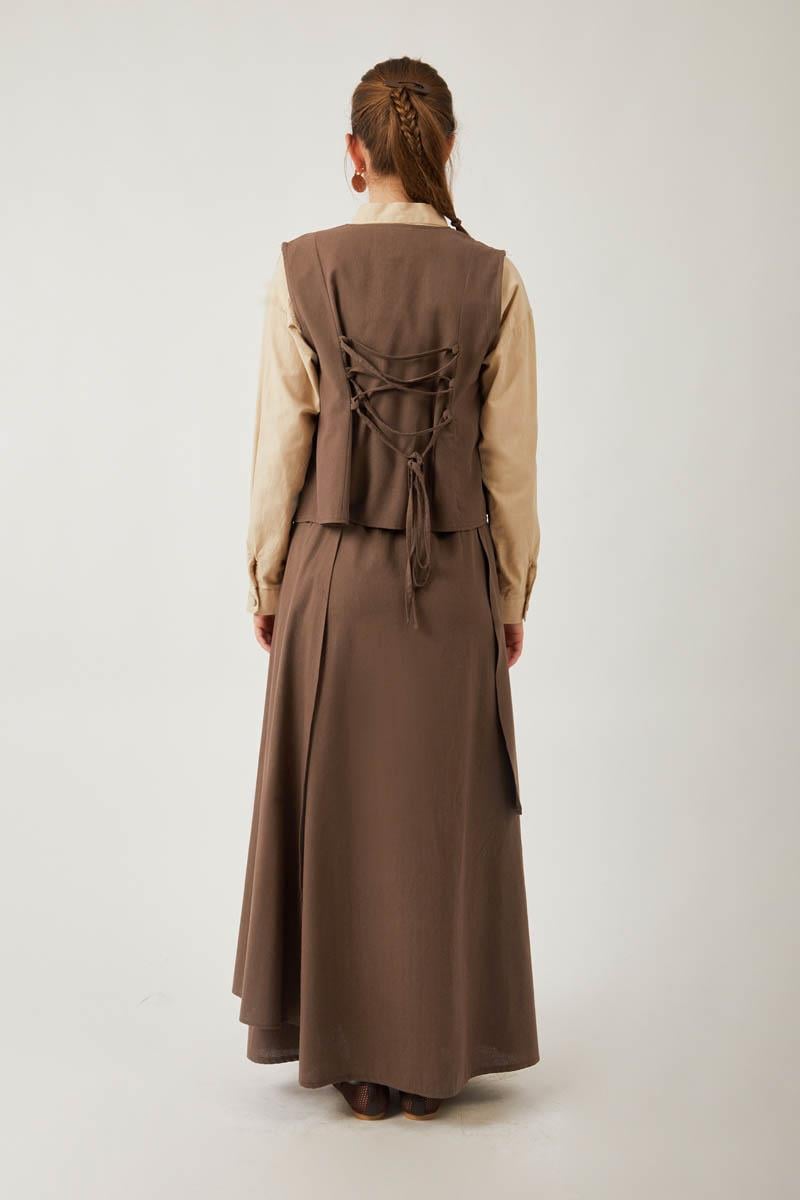  Asimetrik Etekli Yelek Takım Kahverengi