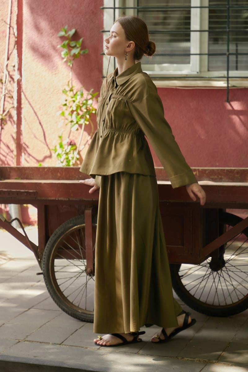  Büzgülü Etek Takım Koyu Bronz