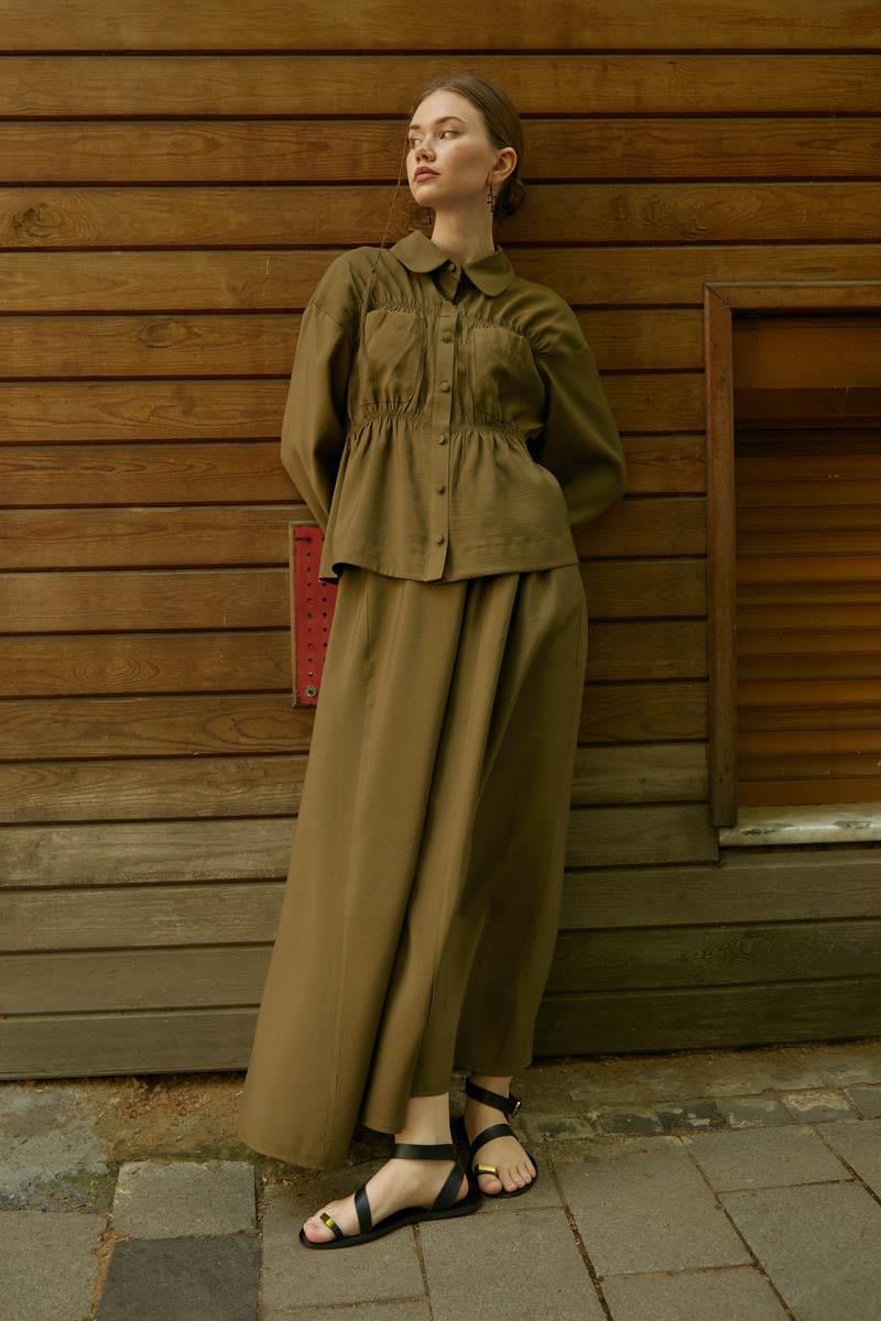  Büzgülü Etek Takım Koyu Bronz