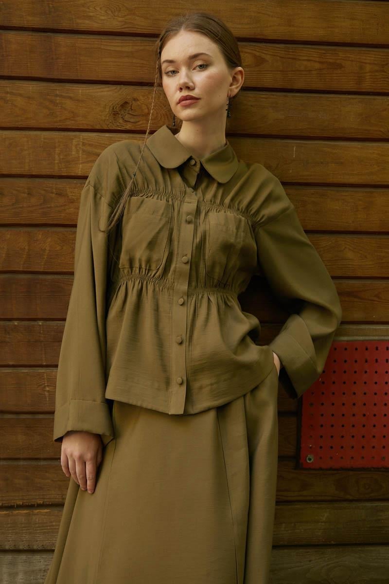  Büzgülü Etek Takım Koyu Bronz