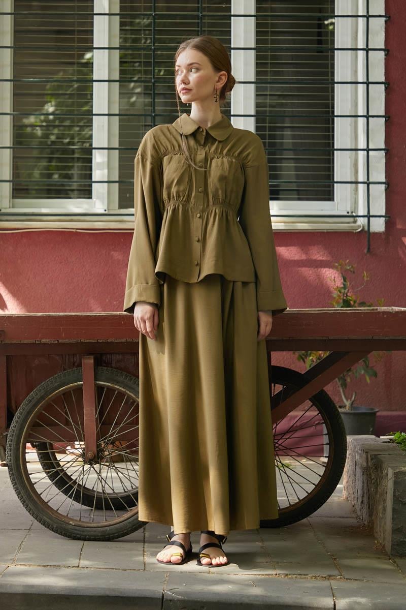  Büzgülü Etek Takım Koyu Bronz