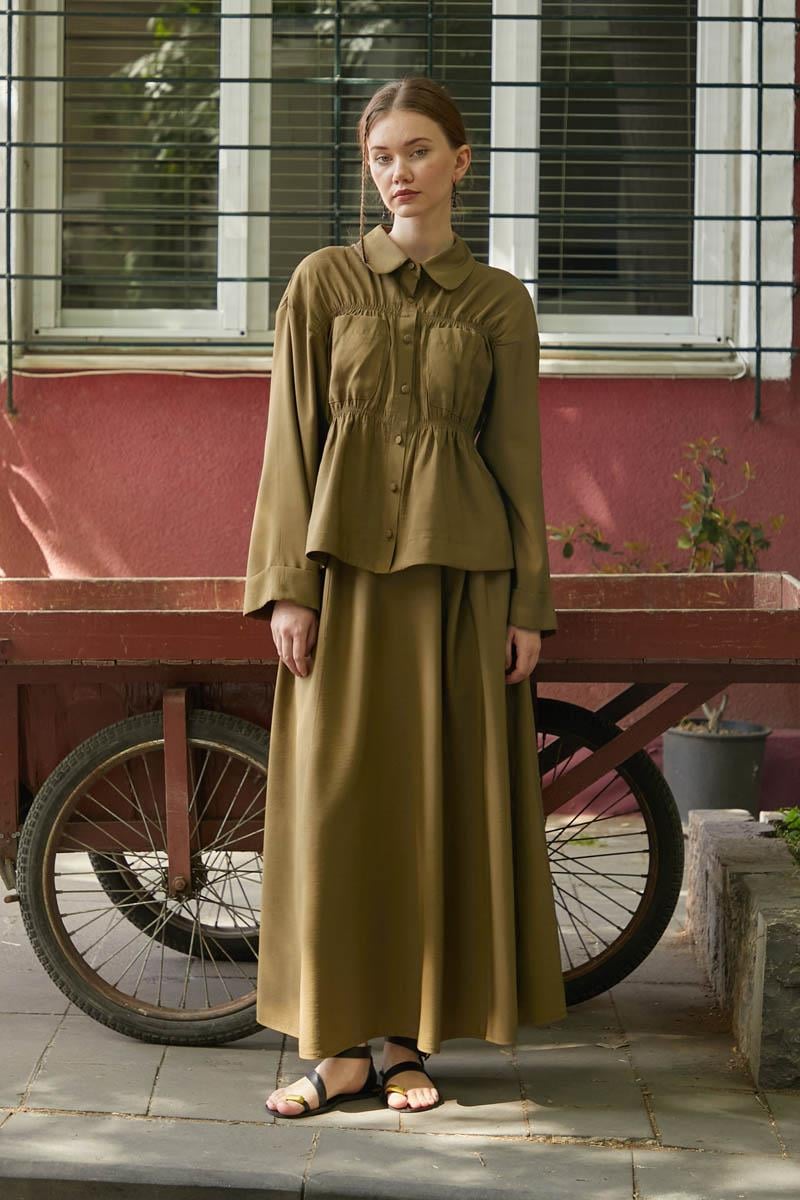  Büzgülü Etek Takım Koyu Bronz