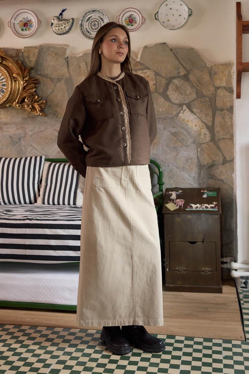 ​​​​​​​Dantelli Süet Ceket Kahverengi