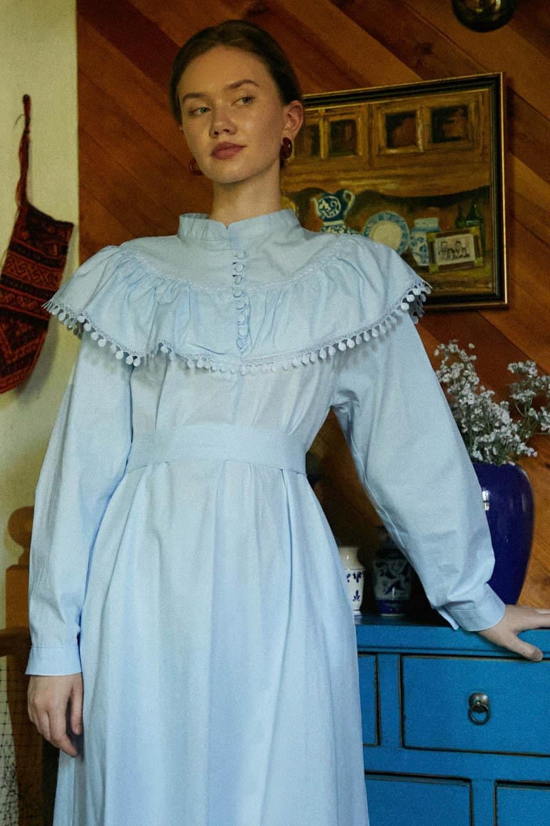  Robası Volan Detaylı Elbise Bebe Mavisi