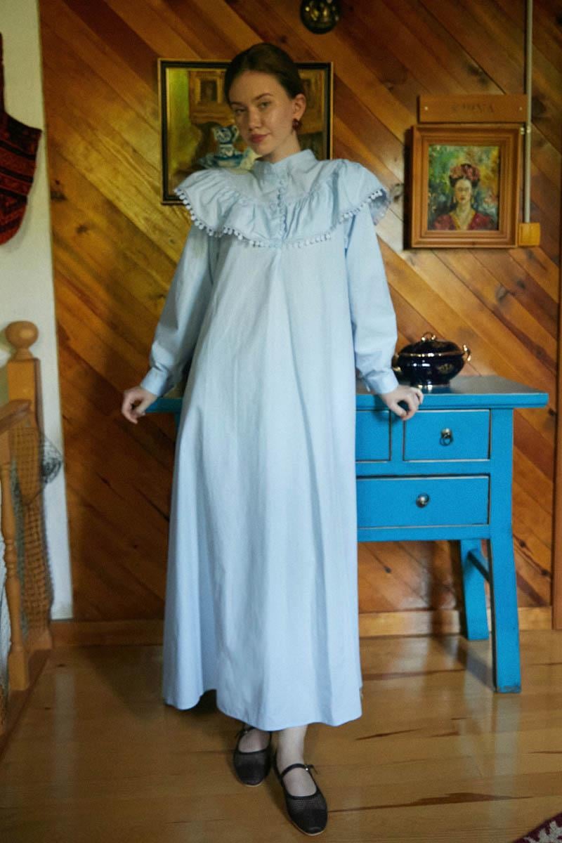  Robası Volan Detaylı Elbise Bebe Mavisi