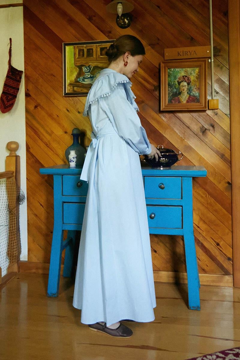  Robası Volan Detaylı Elbise Bebe Mavisi