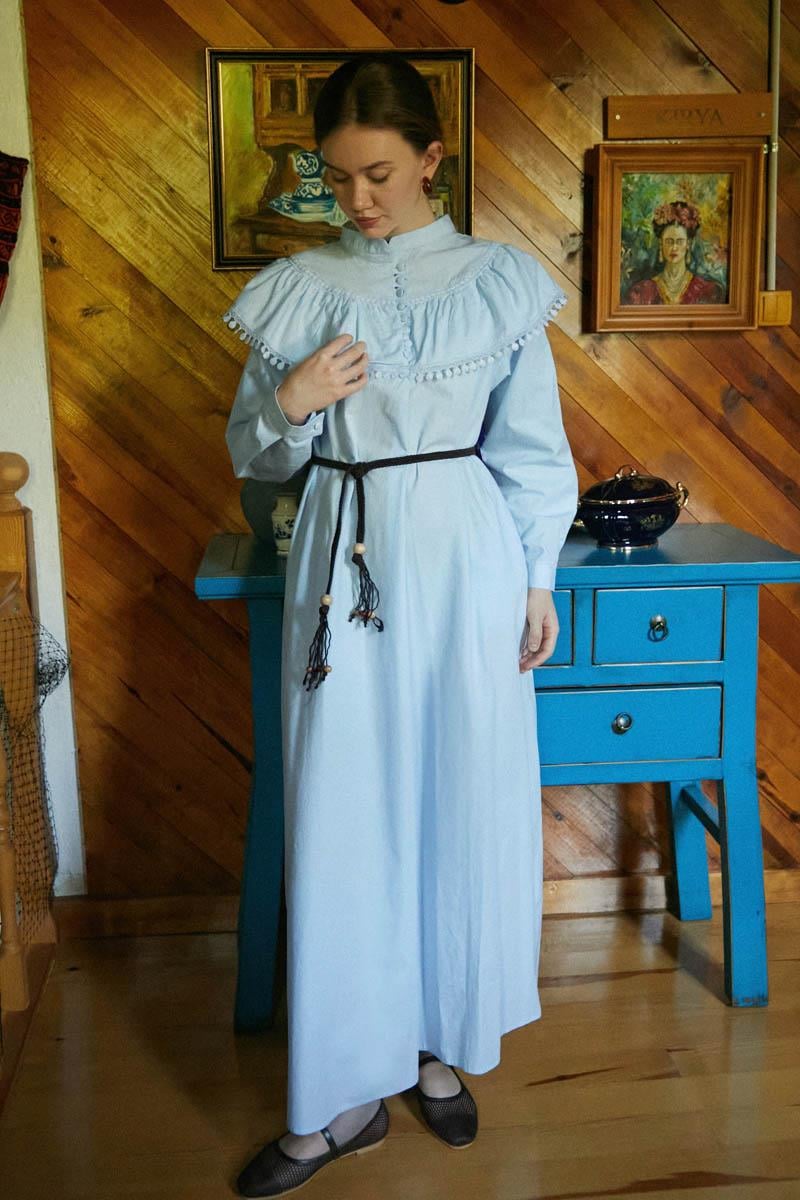  Robası Volan Detaylı Elbise Bebe Mavisi