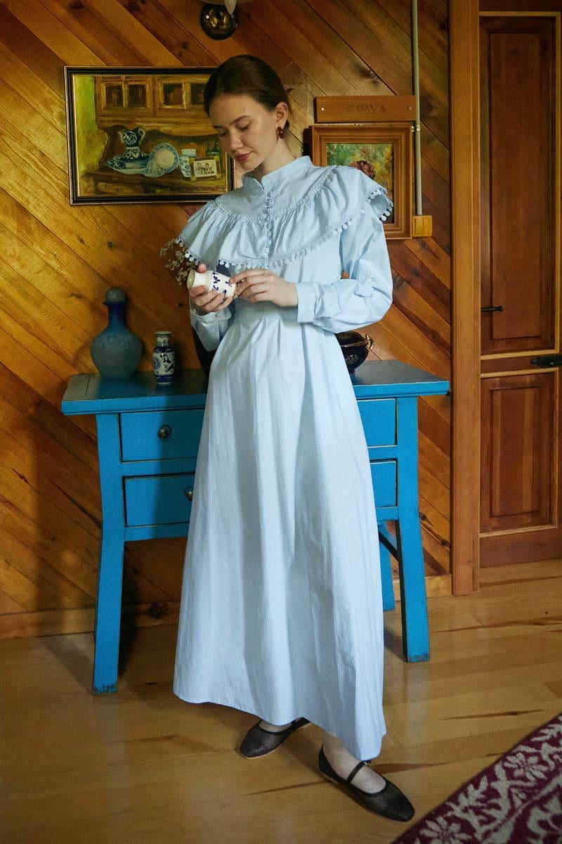  Robası Volan Detaylı Elbise Bebe Mavisi