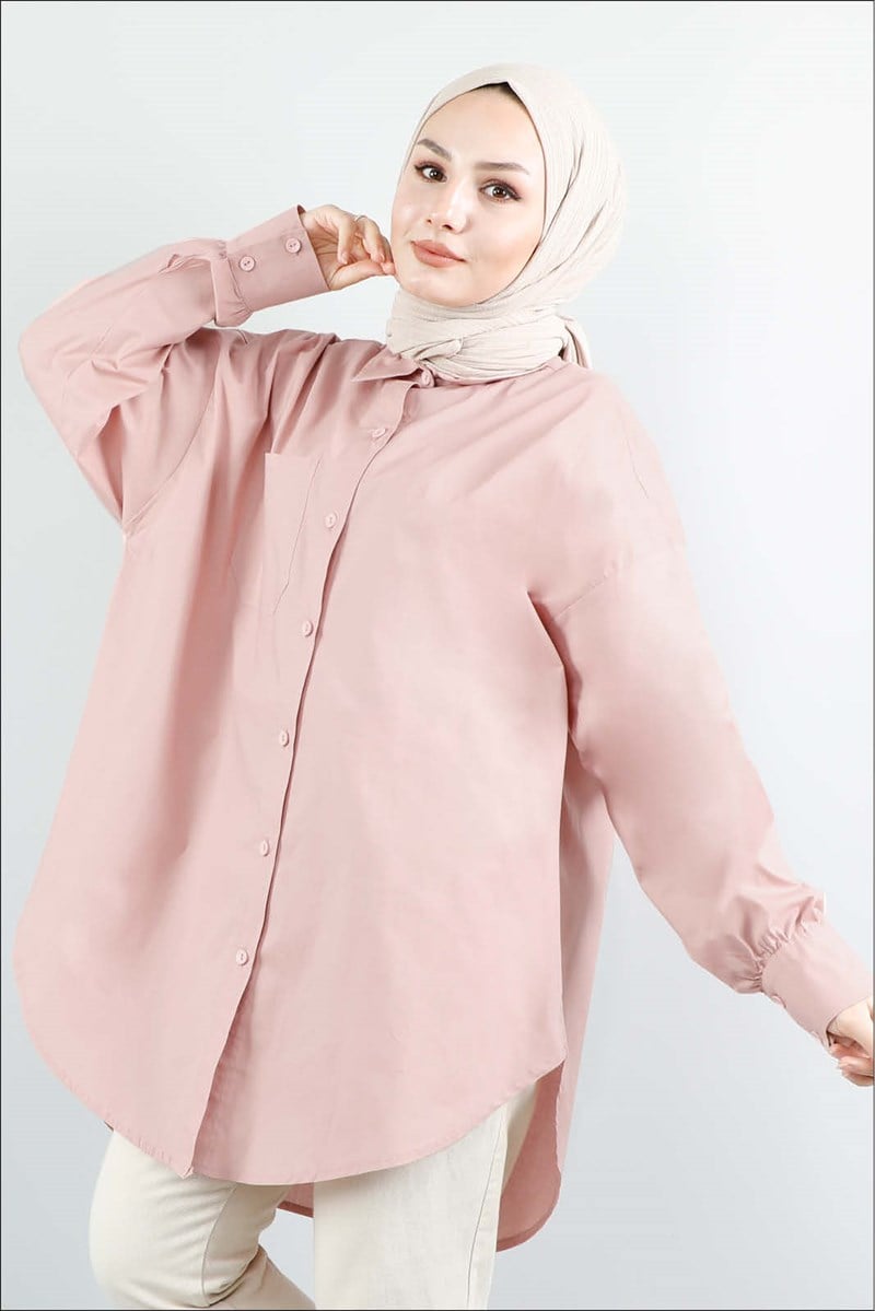 1215 Oversize Pudra Pembesi Gömlek