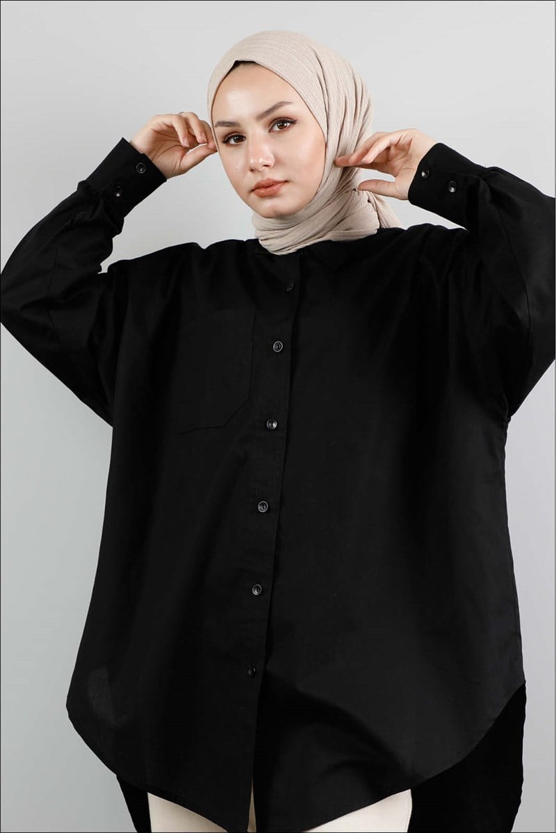 1215 Oversize Siyah Gömlek