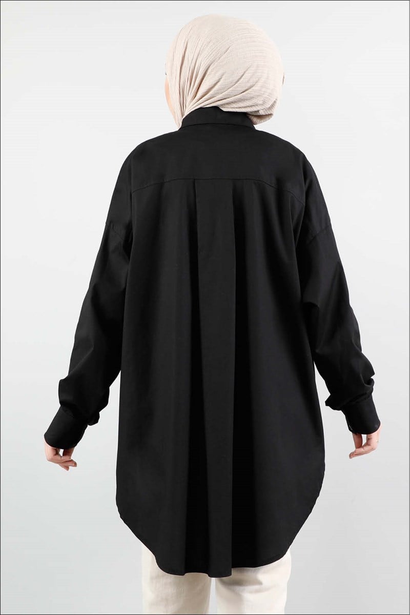 1215 Oversize Siyah Gömlek