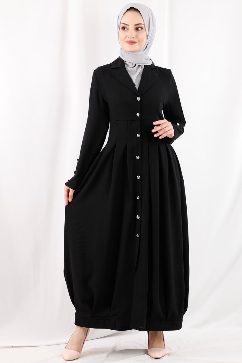 1220 Balon Etekli Siyah Ferace