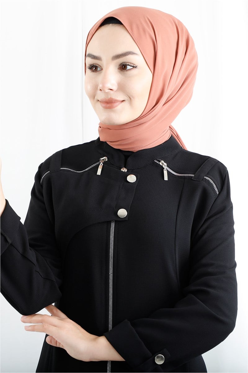 1237 Omuzda Fermuar Detaylı Siyah Ferace