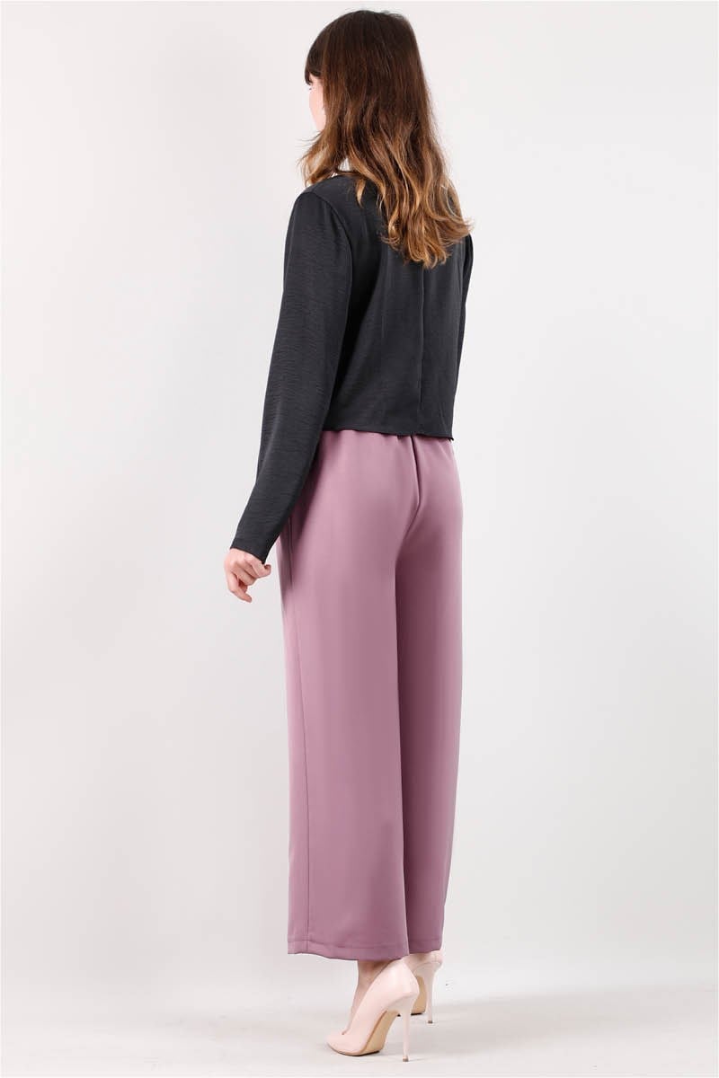 1393 Geniş Paça Kumaş Pantolon Gül Kurusu