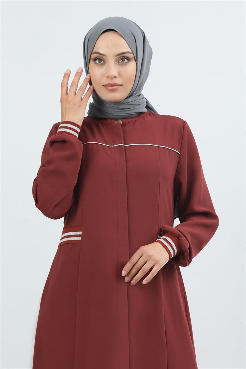 1850 - Bileği Lastik Detaylı Ferace Bordo