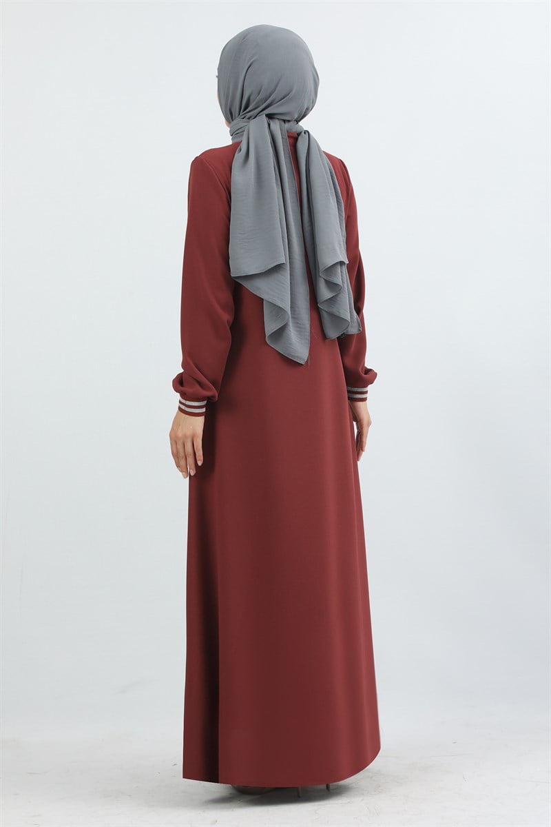 1850 - Bileği Lastik Detaylı Ferace Bordo