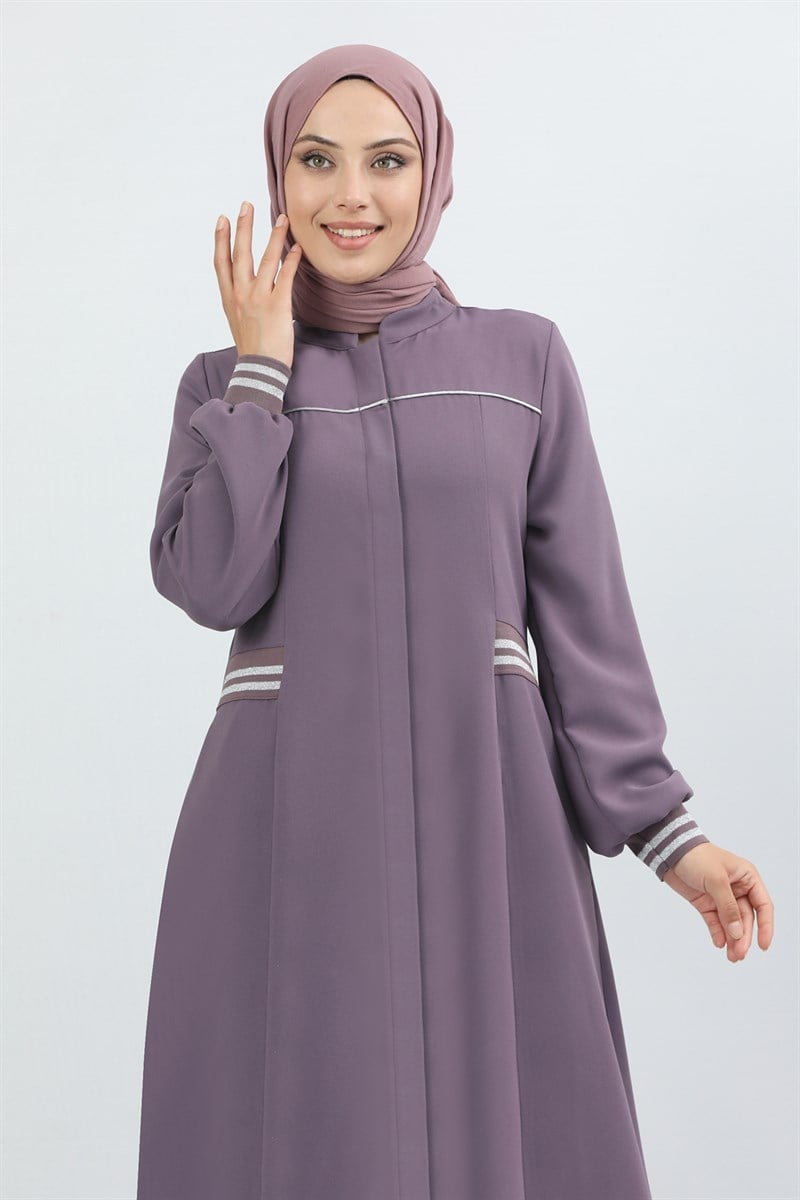 1850 - Bileği Lastik Detaylı Ferace Gül Kurusu