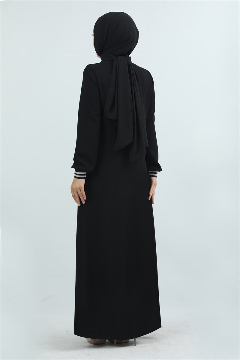 1850 - Bileği Lastik Detaylı Ferace Siyah 