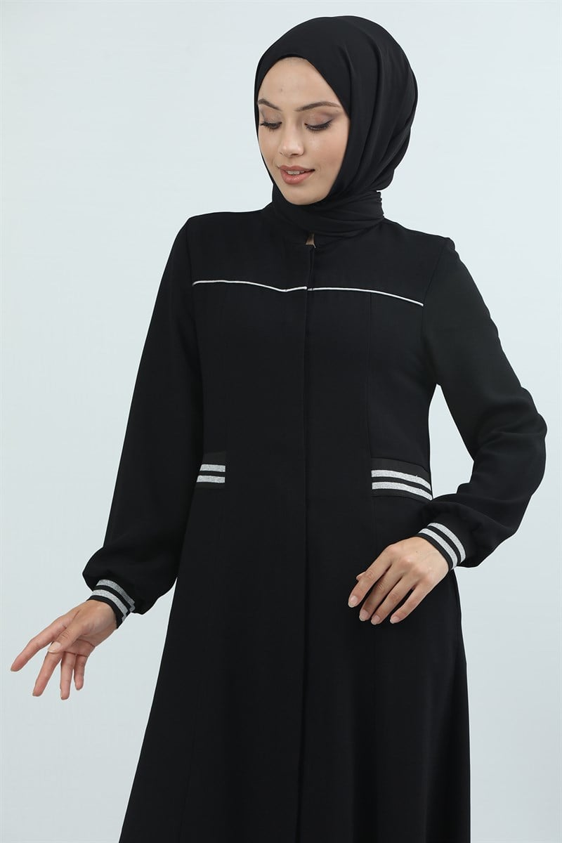 1850 - Bileği Lastik Detaylı Ferace Siyah 