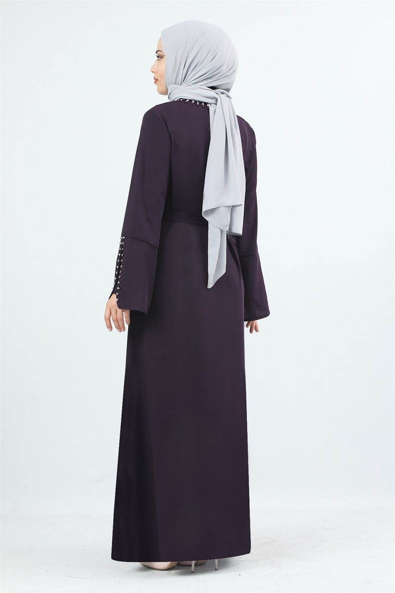 1984 Kolu Yırtmaçlı Gizli Düğmeli Ferace Mor