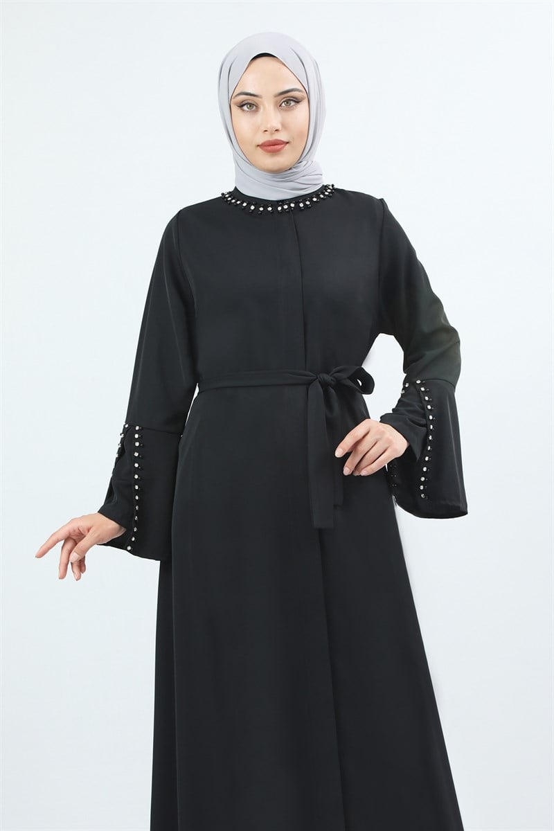 1984 Kolu Yırtmaçlı Gizli Düğmeli Ferace Siyah