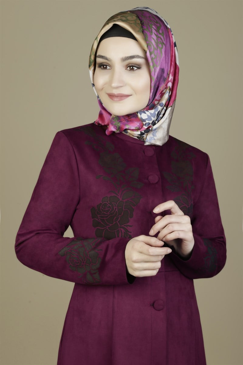 Kışlık Süet Mürdüm Ferace