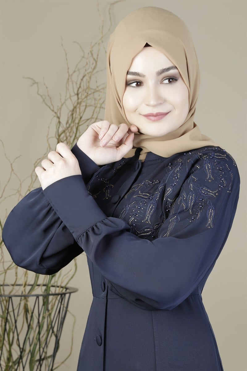 3192 Lale Desenli Lacivert Ferace