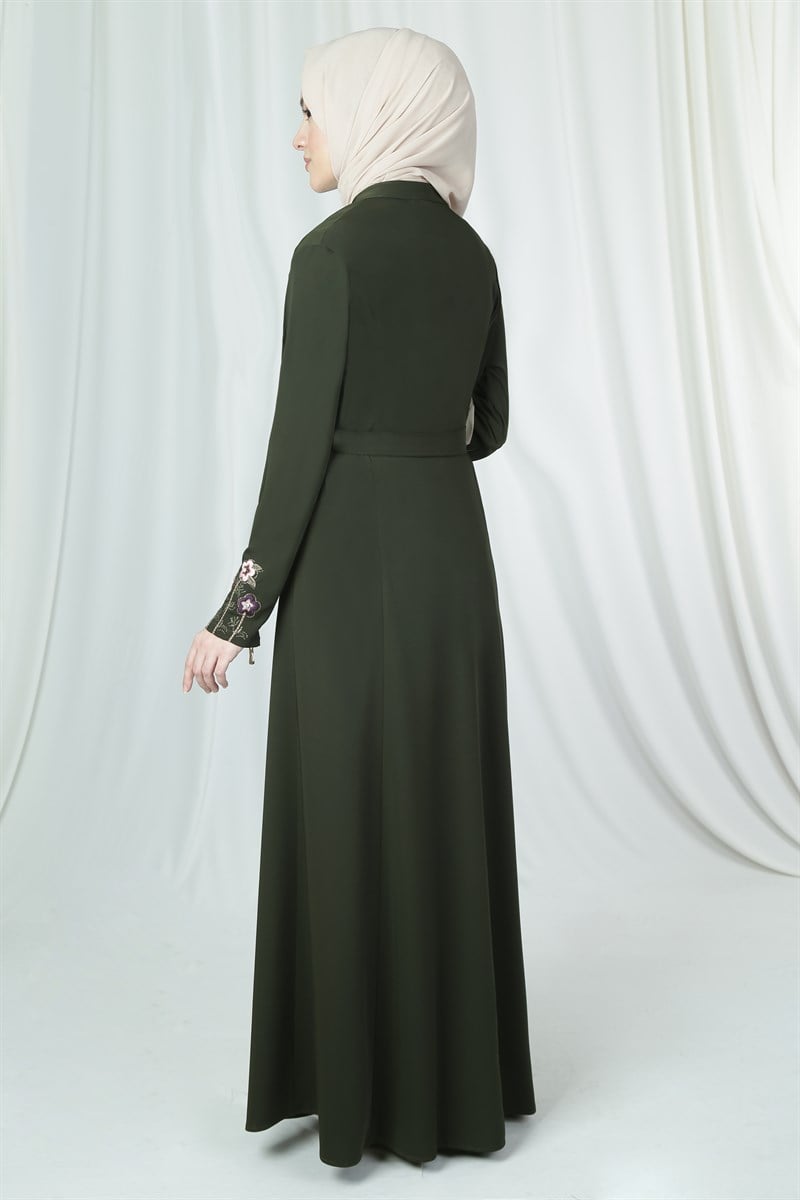 3205 Flora Embroidered Khaki Abaya