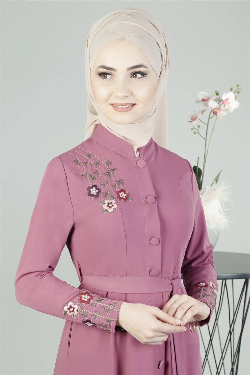 Flora Nakışlı Pudra Ferace