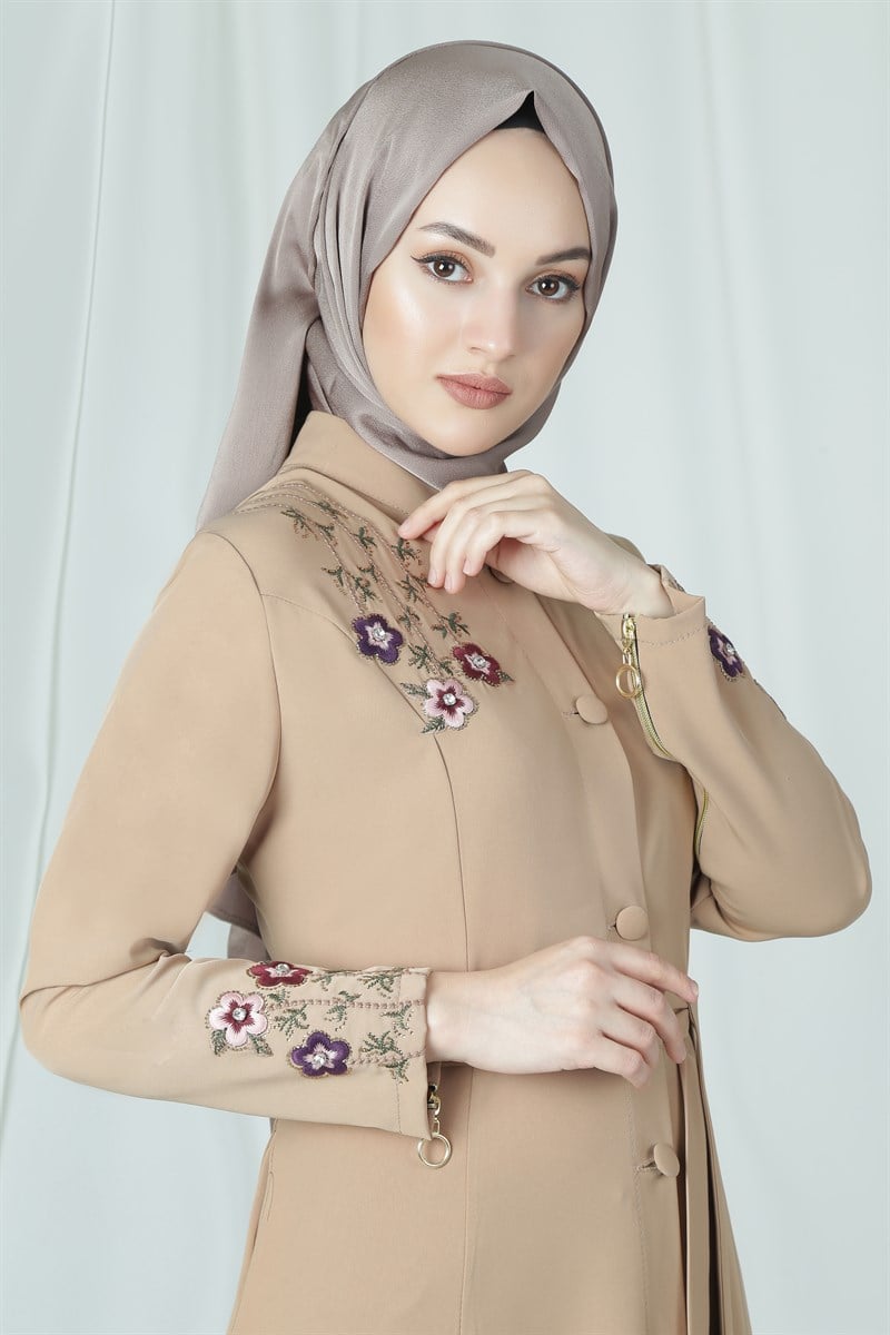 3205 Flora Nakışlı Vizon Ferace