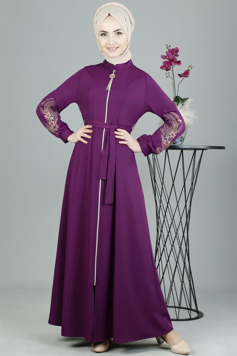 3208 Prenses Nakışlı Mor Ferace