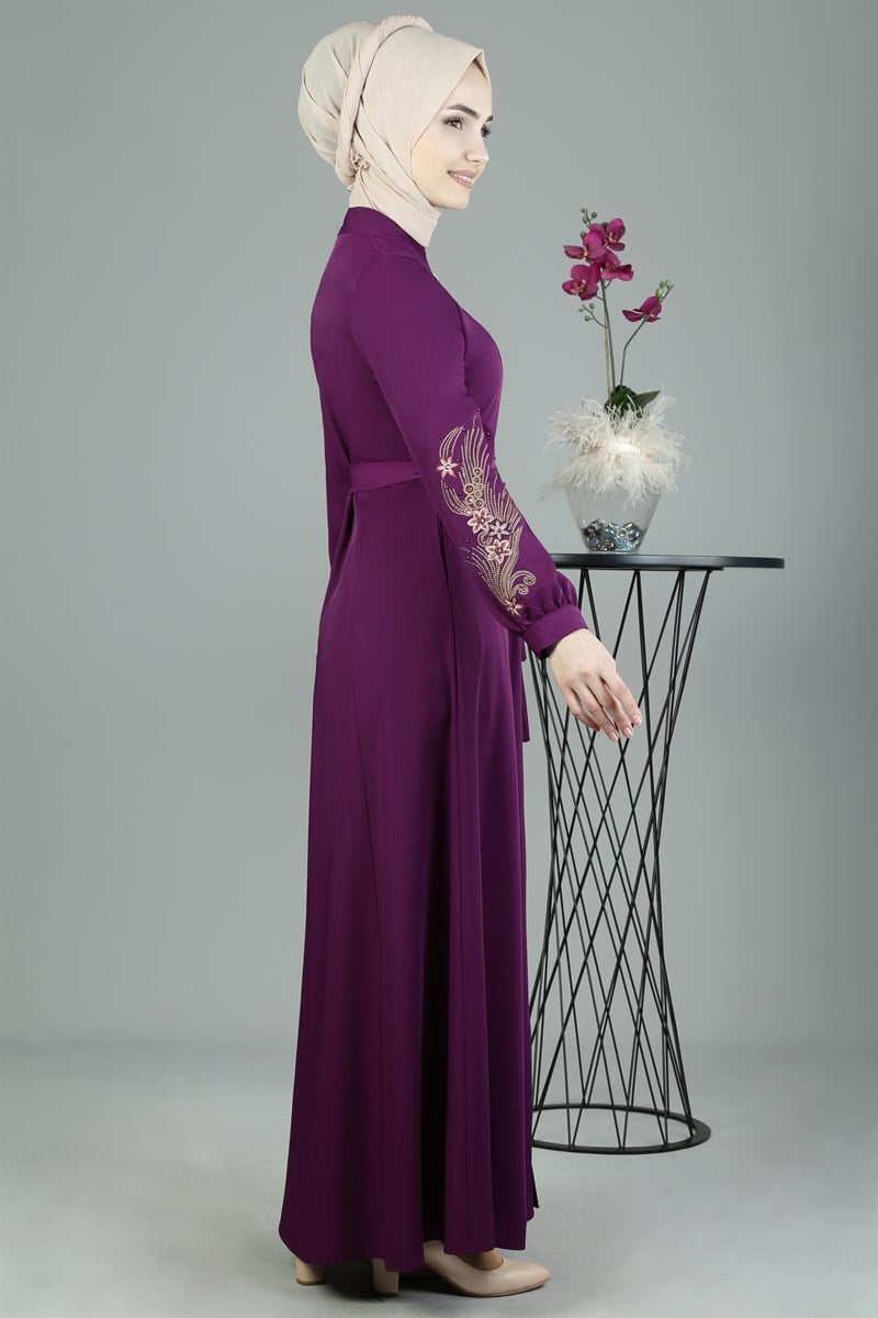 3208 Prenses Nakışlı Mor Ferace
