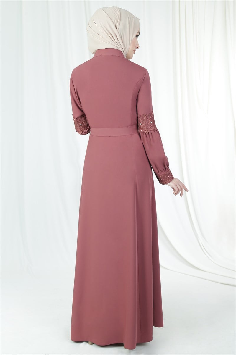 3217 Mitis Patterned Salmon Abaya