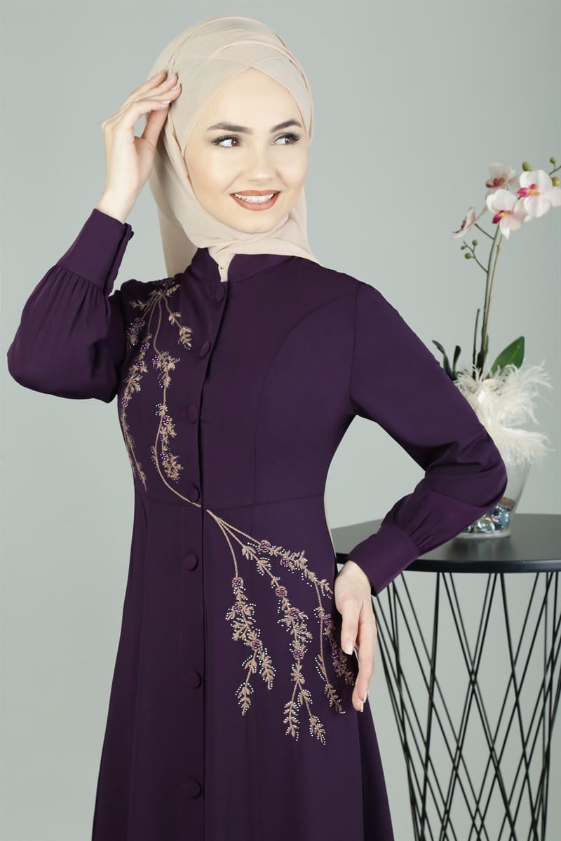 3253 Nakışlı Mürdüm Ferace