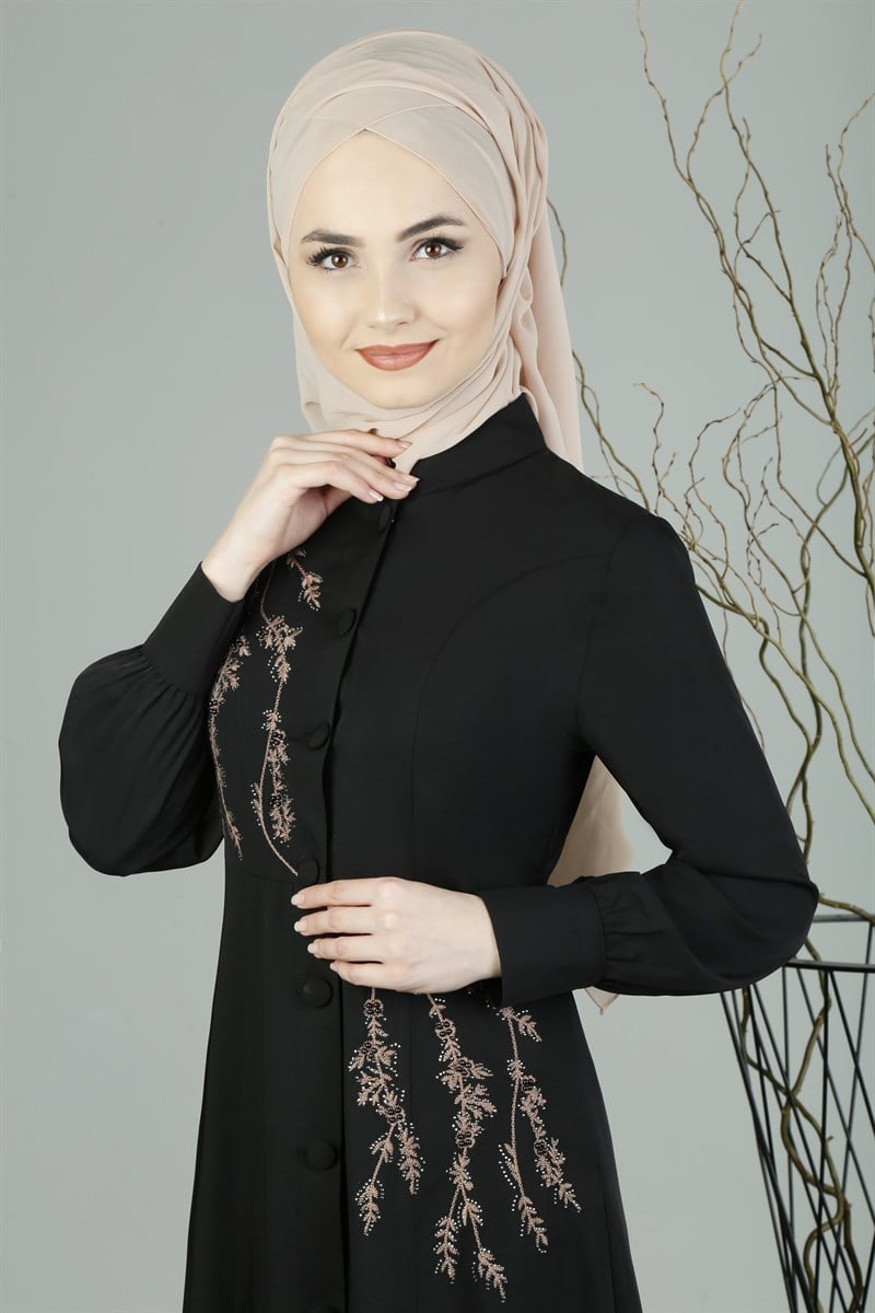 3253 Nakışlı Siyah Ferace