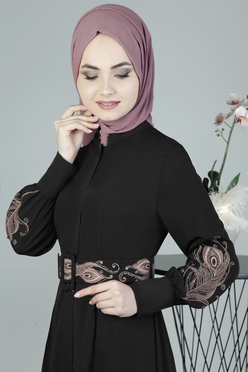 3290 Sultan Desenli Siyah Ferace