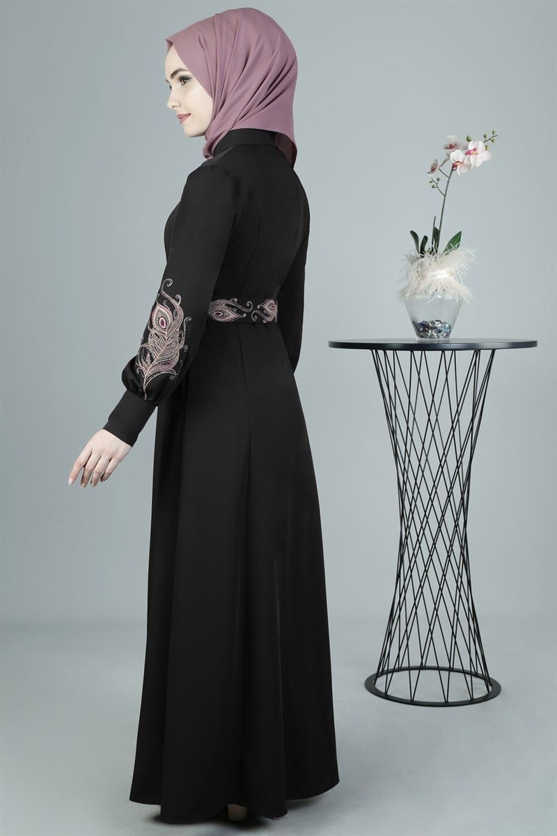 3290 Sultan Desenli Siyah Ferace