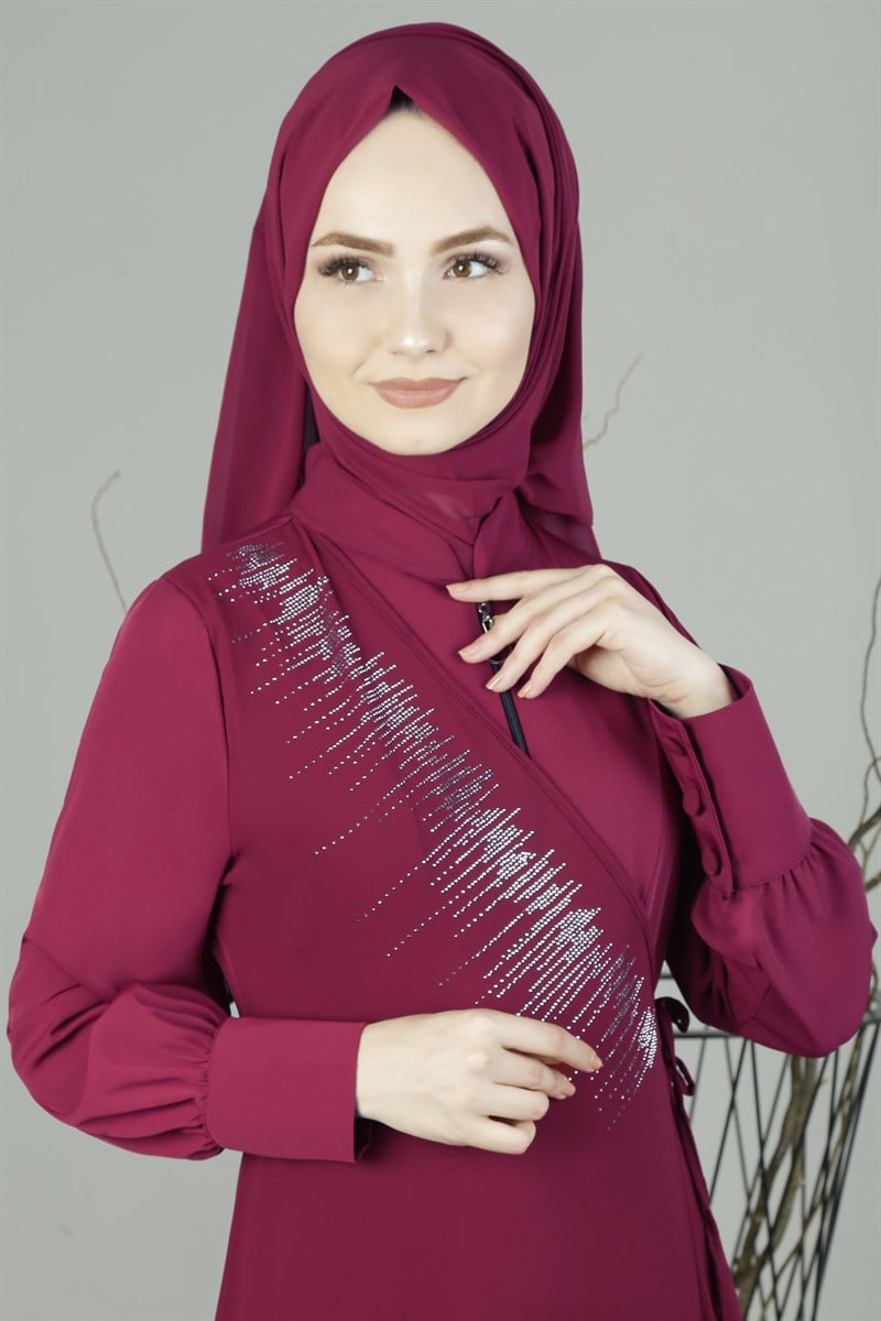 3301 Üstü Şifon Bordo Ferace