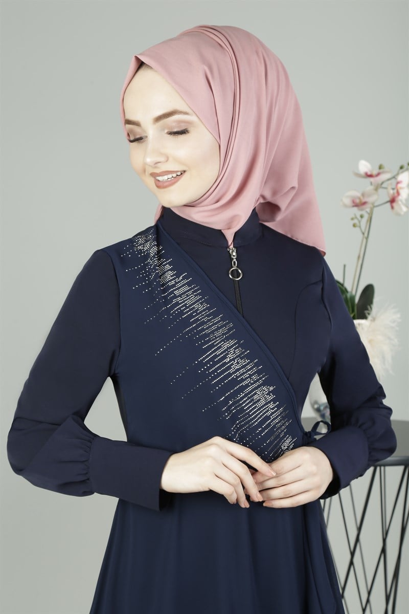 3301 Üstü Şifon Lacivert Ferace