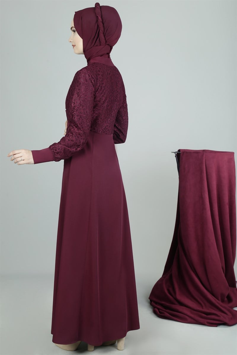 3320 Üstü Dantelli Bordo Ferace