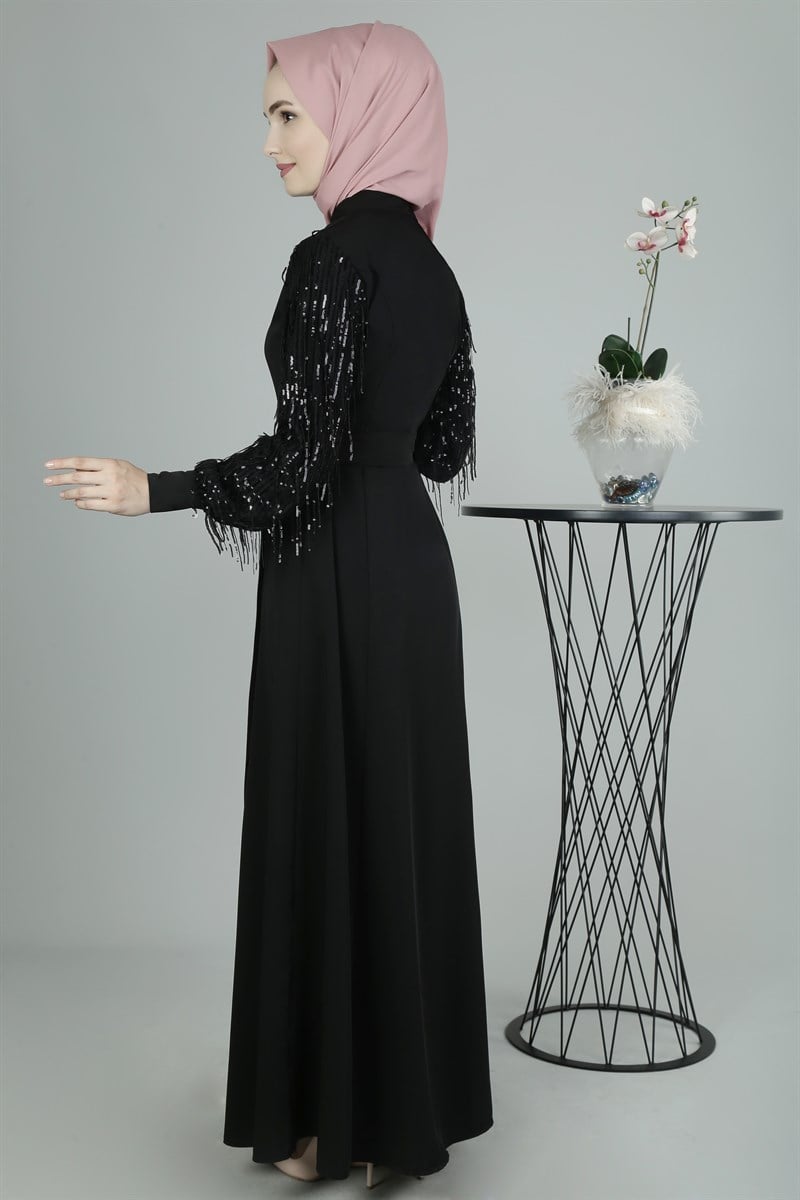 3321 Pulpayetli Siyah Ferace