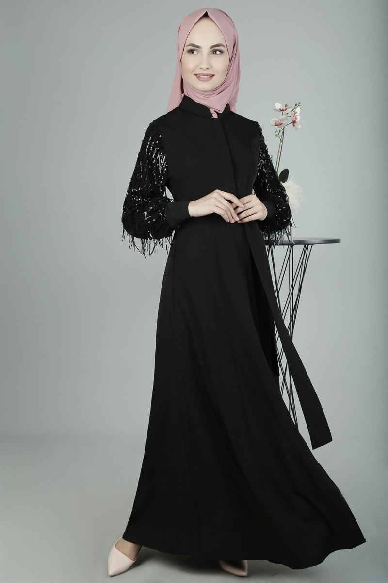 3321 Pulpayetli Siyah Ferace