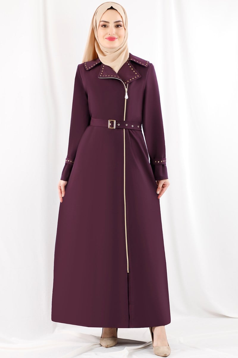3333 Golden Studed Maroon Abaya